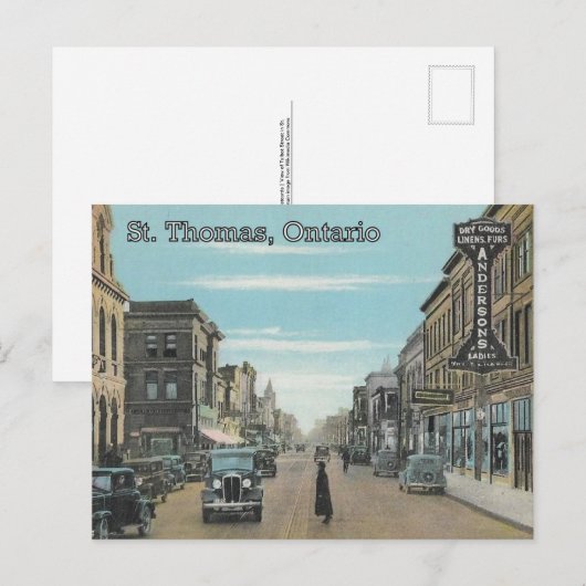 St. Thomas, Ontario - Talbot通りc. 1935 ポストカード (正面/裏面)