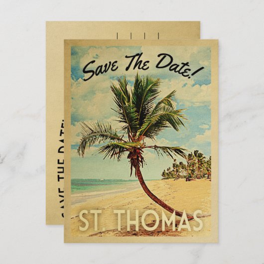 St. Thomas Save The DateヴィンテージUSVIビーチ 案内ポストカード (正面/裏面)