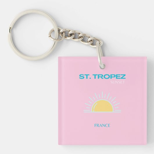 St Tropez、フランス、名門私立校風のピンク キーホルダー (正面)