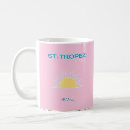 St Tropez、フランス、名門私立校風のピンク コーヒーマグカップ (左)