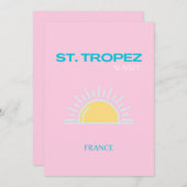 St Tropez、フランス、名門私立校風のピンク サンキューカード (正面/裏面)