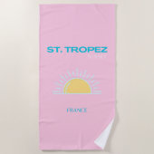 St Tropez、フランス、名門私立校風のピンク ビーチタオル (正面)
