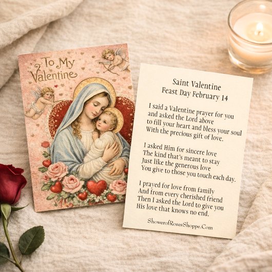 St. Valentine Prayer Poem Religious - Holy Card 名刺