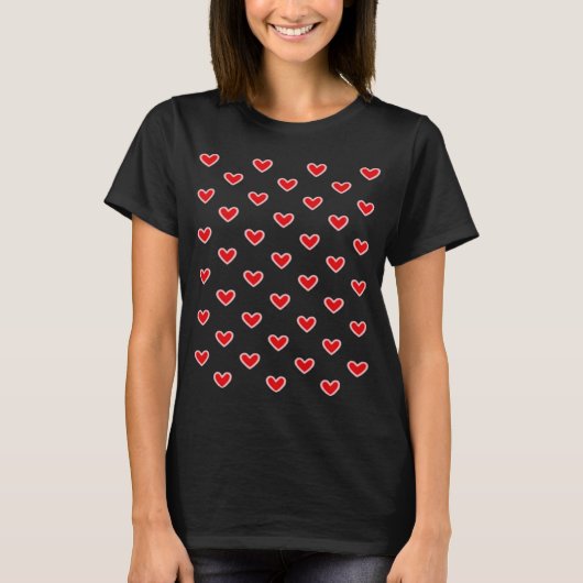 St. Valentine's Day Pink & Red Hearts Black  Tシャツ (正面)