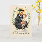St. Vincent de Paul Feast Day Blessings Leafy Wrea カード (黄色い花)