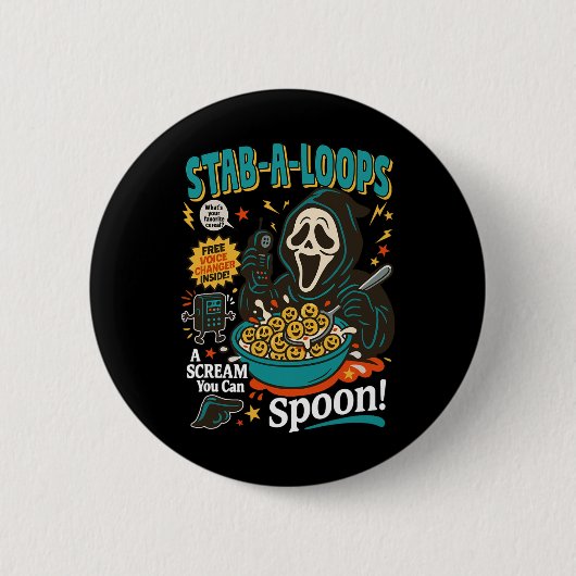 Stab-a-loops Horror Cereal Box Halloween Killer Br 缶バッジ (正面)