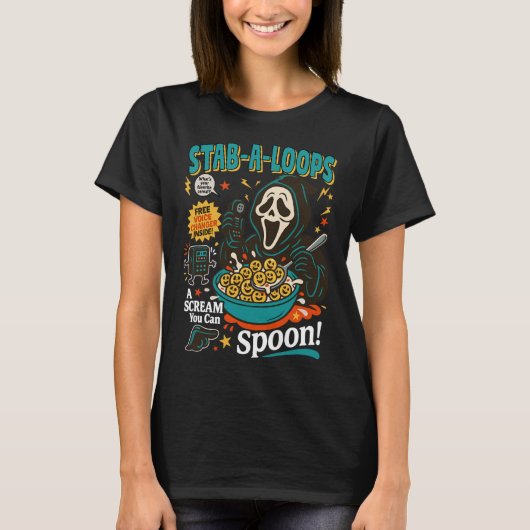 Stab-a-loops Horror Cereal Box Halloween Killer Br Tシャツ (正面)