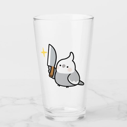 Stabby Cockatiel（白い顔をした）ガラス杯 タンブラーグラス (正面)