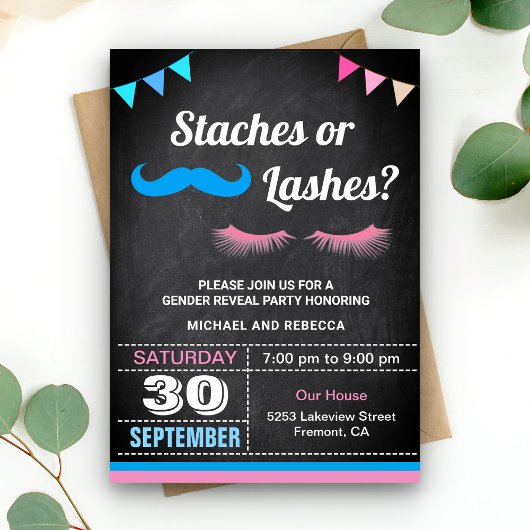 Staches or Lashes 性別発表パーティー 招待状