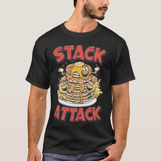 Stack Attack Pancakes Retro Diner Breakfast  Tシャツ (正面)