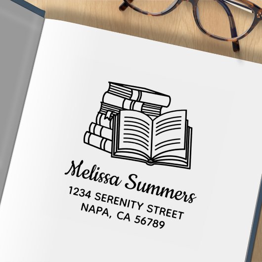 Stack of Books and Open Book Address ラバースタンプ