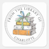 Stack of Books Personalized Bookplate スクエアシール (正面)