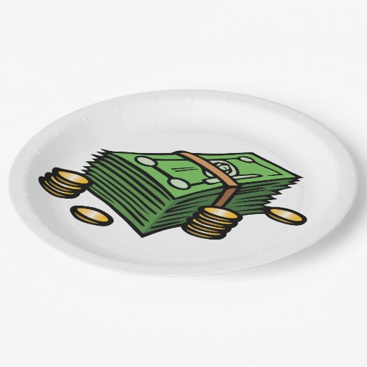 Stack of Cash with Coins Money ペーパープレート (アングル)