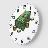 Stack of Cash with Coins Money ラージ壁時計 (傾斜)