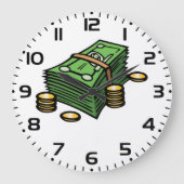 Stack of Cash with Coins Money ラージ壁時計 (正面)