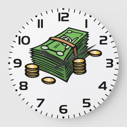 Stack of Cash with Coins Money ラージ壁時計 (正面)