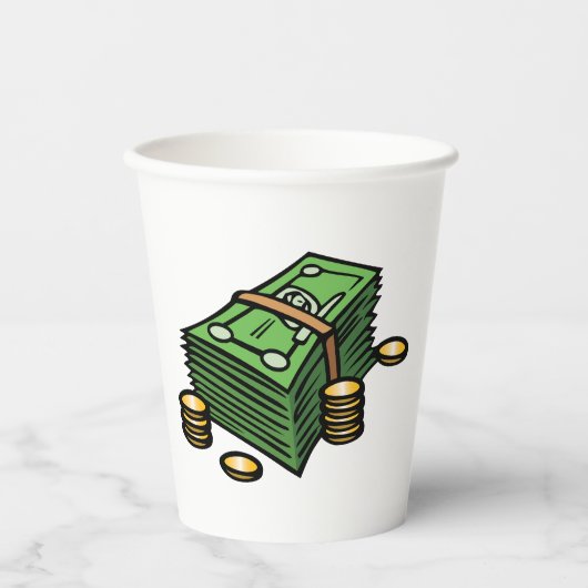 Stack of Cash with Coins Money 紙コップ (正面)
