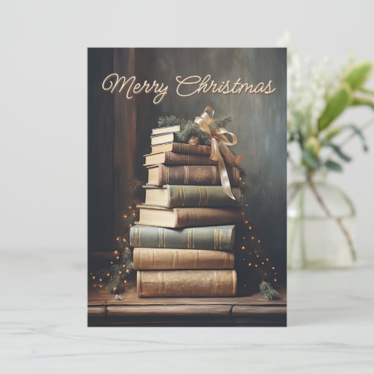 Stack of old books with Christmas Decorations シーズンカード (スタンド正面)