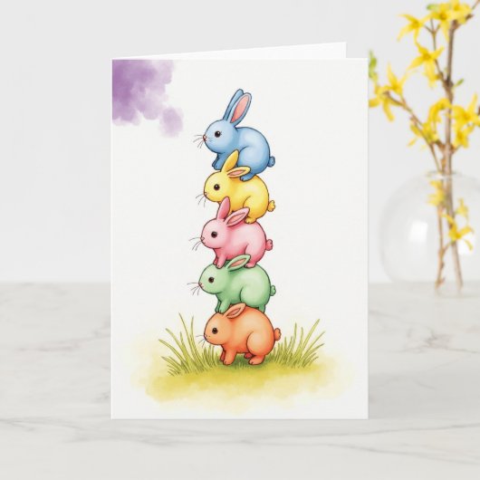Stacked Animal Friends Card カード (黄色い花)