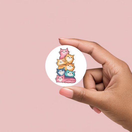 Stacked Cats Watercolour Art Cute Sticker ラウンドシール