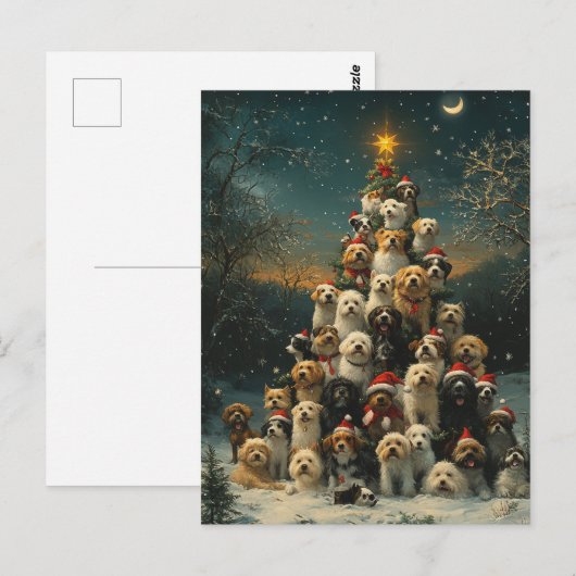 Stacked Dogs Christmas Tree ポストカード (正面/裏面)