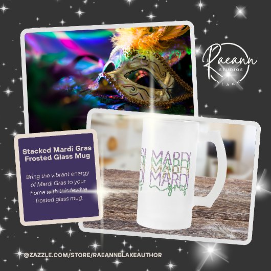 Stacked Mardi Gras Design Frosted Glass Mug フロストグラスビールジョッキ