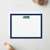 Stacked Name Navy Green Border Preppy Stationery ノートカード (正面/裏面インサイチュ)