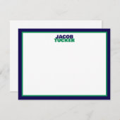 Stacked Name Navy Green Border Preppy Stationery ノートカード (正面/裏面)