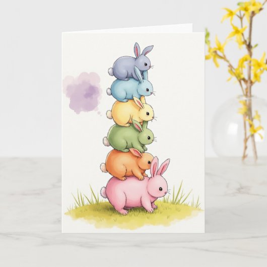 Stacked Pastel Bunnies Card カード (黄色い花)