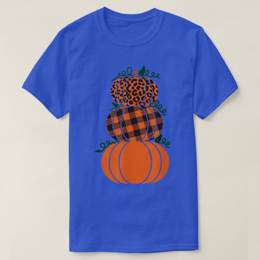Stacked Pumpkins Leopard Print Plaid Print Fall Au Tシャツ (デザイン正面)