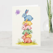 Stacked Rabbit Friends Cute Art Card カード (正面)