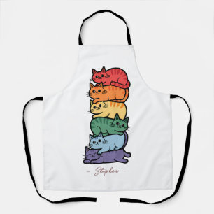 Stacked Rainbow Cats - LGBTQプライドお祝い エプロン
