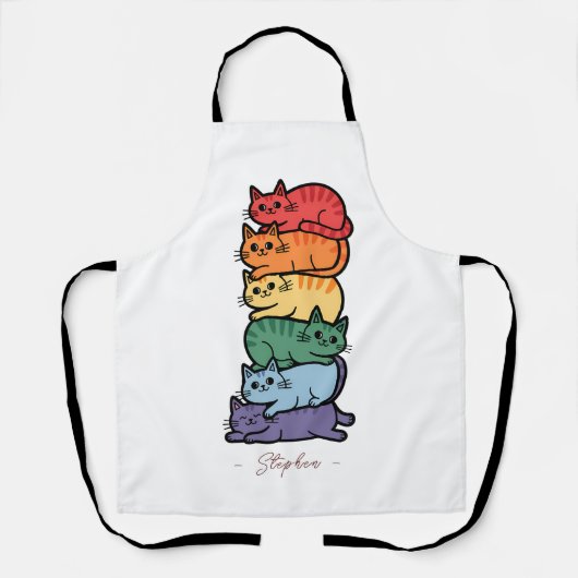 Stacked Rainbow Cats - LGBTQプライドお祝い エプロン (正面)