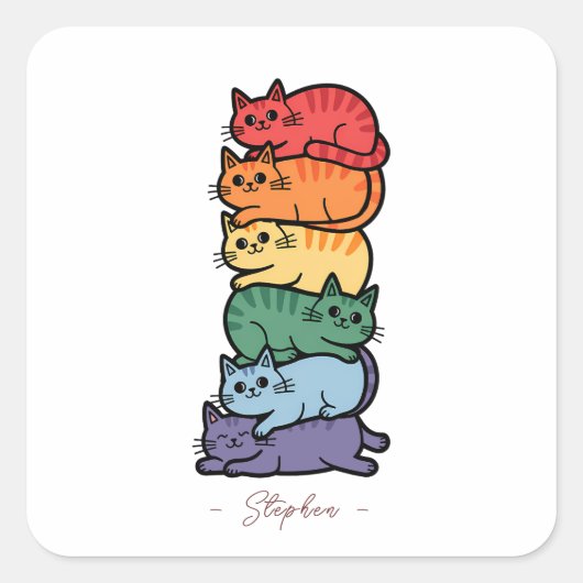 Stacked Rainbow Cats - LGBTQプライドお祝い スクエアシール (正面)