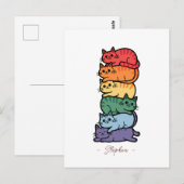 Stacked Rainbow Cats - LGBTQプライドお祝い ポストカード (正面/裏面)