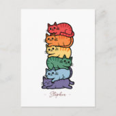 Stacked Rainbow Cats - LGBTQプライドお祝い ポストカード (正面)