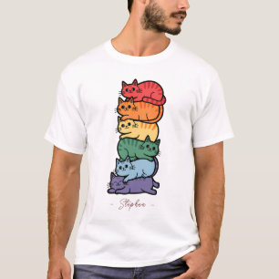 Stacked Rainbow Cats - LGBTQプライドお祝い Tシャツ