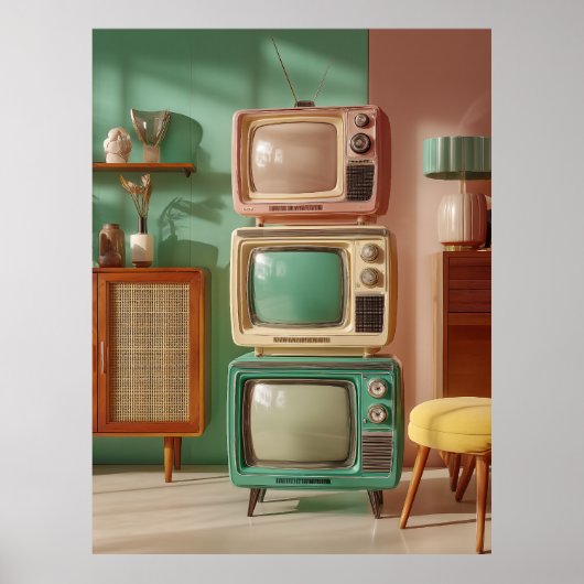 Stacked Retro Television Set Display ポスター (正面)