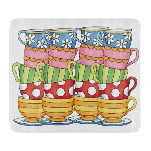 Stacked Teacups Teatime Illustration カッティングボード (正面)