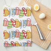 Stacked Teacups Teatime Illustration キッチンタオル (四つ折り)