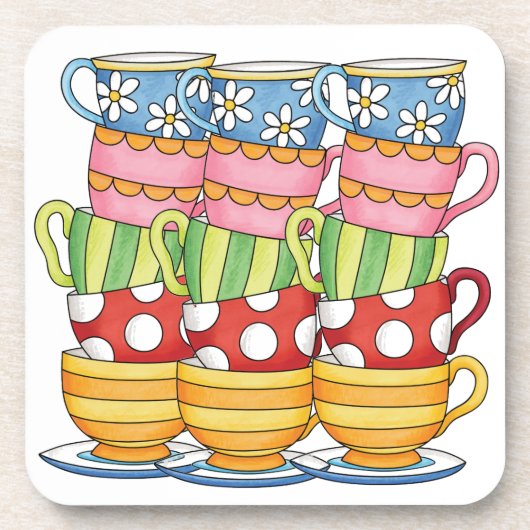 Stacked Teacups Teatime Illustration コースター (正面)