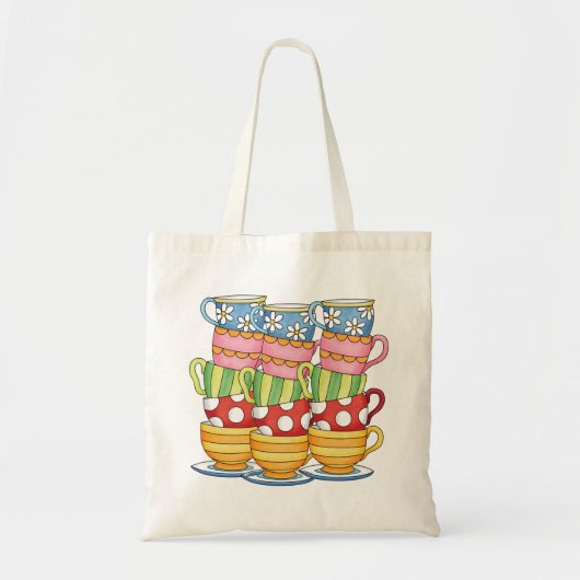 Stacked Teacups Teatime Illustration トートバッグ (正面)