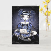 Stacyの青いラップの上の妖精カード カード (黄色い花)