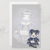 "Stacy"のかわいく青いラップの上の妖精の芸術の文房具 便箋 (正面/裏面)