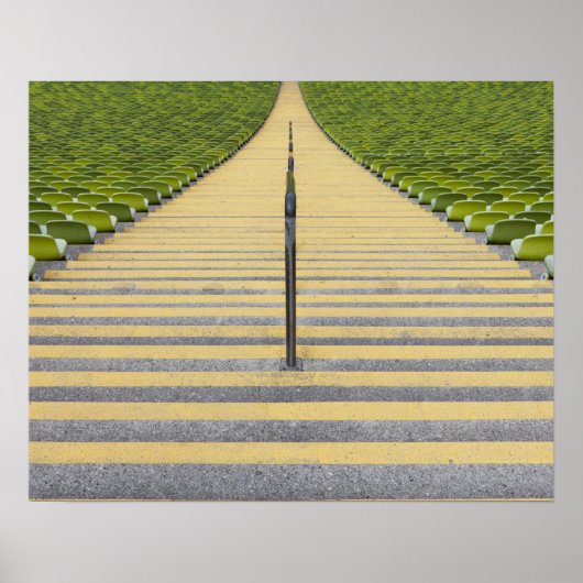 Stadium stairway between rows of green seats ポスター (正面)