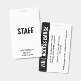 STAFF パス フルアクセス ミュージックフェスティバル ブラック ホワイト バッジ