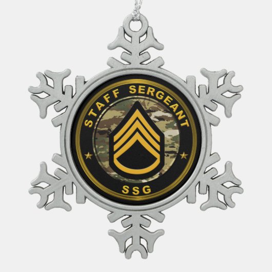 Staff Sergeant SSG スノーフレークピューターオーナメント (正面)