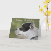 Staffieの子犬のバースデー・カード カード (黄色い花)