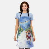 Staffordshire Bull Terrier at Christmas Tree Farm エプロン (着用した状態)