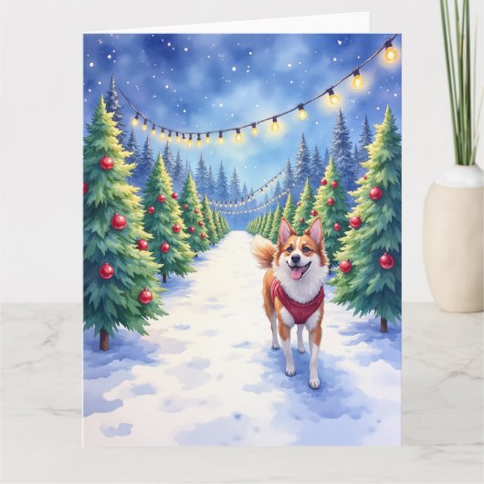 Staffordshire Bull Terrier at Christmas Tree Farm  カード (正面)